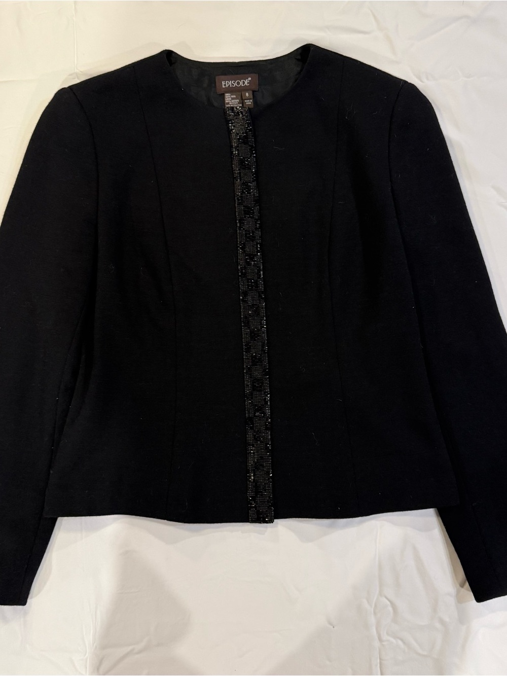 Episode Black Beaded-Trim Collarless Jacket